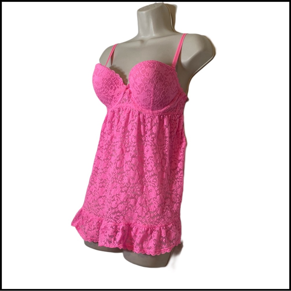 VICTORIA SECRET Pink Lace Bustier Babydoll 34D Lingerie Intimates - Picture 6 of 8